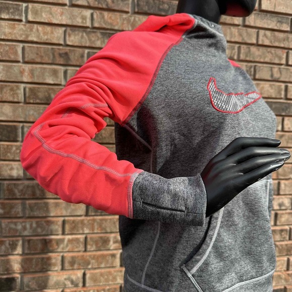 Nike Hoodie Womens M Pink Grey Pullover Athletic Therma Fit Raglan Sleeve Pocket - Picture 4 of 7
